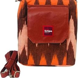 krUpa Ikkat Sling Bag with Mobile Phone Holder Pure Cotton Fabric, Separate Mobile Compartment with Flap, Back Zipper Pocket, Adjustable Strap – Stylish & Functional Crossbody Bag for Women-image-11