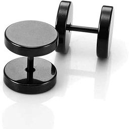 Metal Dumbell Stud Black Earrings Pair for Men| Fashion Non Piercing Earrings for Men | Stainless Steel Earrings for Boys-image-40