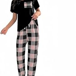 Women's Pyjama Set Round Neck Short Sleeve Tops and Long Pants Soft Sleepwear Loungewear Summer Pjs Set Casual Nightwear for Ladies-10