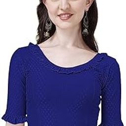 Readymade Dobby Frill Blouse for Women | Stretchable Cotton Lycra Half Sleeve Blouse | Stylish Designer Blouse for Saree | Comfortable Blouse | Sizes from S to 5XL-9