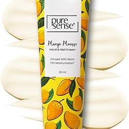 PureSense Mango Mousse Non Sticky Hand and Nail Cream Infused with Biotin | Glycerin | Niacinamide for 72hr Nourished | Moisturized Skin and Nails for Men and Women 30ml-37