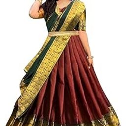 South Indian Chanderi Fancy Flared Bridal Unstitched Lehenga Choli For Girls (Maroon-Green, Free Size)-picture-23