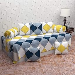 Premium Microfiber Fabric Set of 8 Pc Diwan Set - 1 Pc Diwan Sheet, 5 Pc Cushion Covers and 2 Pc Bolster Covers; Multicolor-image-66