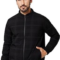 Checkered Full Sleeves Mock Collar Regular Fit Mens Black Casual Jacket | Casual Winter Jackets for Men | Mens Jackets for Winter Wear (P_MJKT00183_BLACK)-image-22