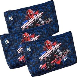 Pack of 3 Pencil Pouch | Square Stationary Pouch | Pen-Pencil Box for Kids | School Geometry Pouch | Pencil Utility Bag | Zipper Pencil Organizer | Marvel Spider-Man | Navy Blue-image-34