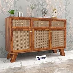VINTAGE VOGUE Solid Sheesham Wooden Sideboard Cabinet with 3 Drawer & 4 Shelves - Chest of Drawers Wooden Drawer Storage Cabinet for Bedroom Living Room Storage Furniture Decor (Jesse, Honey)-26