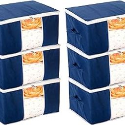 Kuber Industries Underbed Storage Bag|Blanket Cover|Wardrobe Organizer For clothes|Comforter Cover|Pack of 6 (Navy Blue)-picture-27
