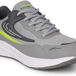 Red Pigeon Fortuner Sports Running Shoes, Grey with Neon Yellow Accent, Mesh Upper, Cushioned Sole-image-60