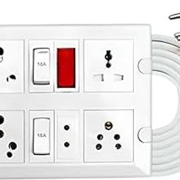 Elegant Casa 6+16 Amp Electric Extension Board 4 Indian and Universal Sockets with Switches, Indicator Light for Small and Large Appliances with 16 Amp Plug Top 3 Core 1.5 Mm,5 Meter Copper Wire-27