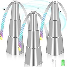 chemotex Fly Fan for Tables Rechargeable Fly Fans for Food Keeps Flies Away Fly Repellent Fans for Outdoor Table Top Bug Repellent Fan with Holographic Blades for Picnic (Silver, 3Packs)-image-2