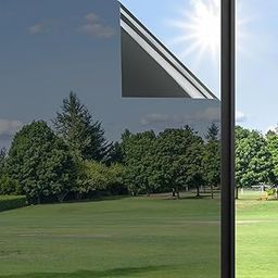 WISDOM One Way Mirror Window Film Daytime Privacy, Sun Blocking Heat Control Anti UV Reflective Film Window Tint for Home Office Living Room 50% Black Film 20x50-image-38