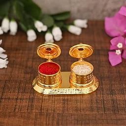 MURLIKRISHNA EXPORT Metal Golden Finish Chandan Roli Box Double Kumkum Dani Pooja Purpose (Set of 1)-image-39