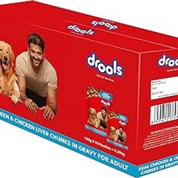 Drools Adult Wet Dog Food, Real Chicken and Chicken Liver Chunks in Gravy,2.25 Kg (150g x 15) Pack of 15-22
