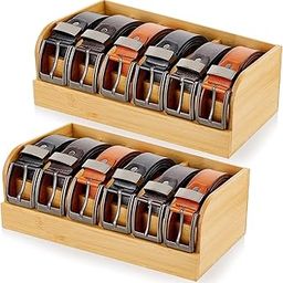 Pseul 2 Pack Belt Storage Organizer, Bamboo Belt Organizer Box, 6 Compartments Belt Rack with Display Stand, Bamboo Belt Display Box Case Closet Belt Storage Hanger Shelf for Men Women-image-109