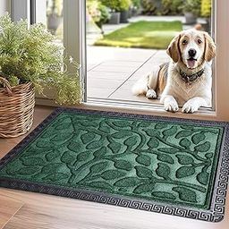 Polypropylene Non-Slip Door Mat for Home Entrance Entryway Areas Dirt Trapper Kitchen Office, Rectangular Heavy Duty Rubber Indoor Outdoor Waterproof (Flower Grey)-image-80