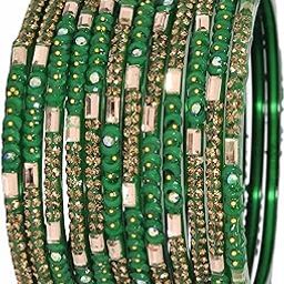 Premium Glass Bangles Set with Golden Diamond Stone, Beads & Mirror For Women & Girls | Designer Fancy Chudi Set | Traditional Women's Glass Bangles | Fashion Jewellery- Set of 12-picture-1