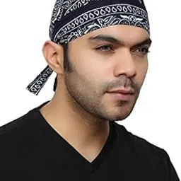 bismaadh Deluxe Organic Cotton Paisley Print Sweat Wicking Quick Drying Pirate Hat, Beanie, Skull Cap, Running Cap, Headwrap, Doo Rag Unisex Patka/Bandana for Running, Yoga, Riding, Camping, Hiking-picture-17