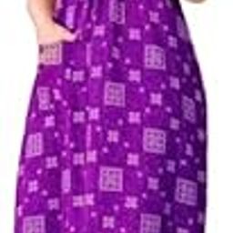 Cotton Nighty Maxi for Women Printed Short Sleeves Full Length Night Wear Gown-image-26