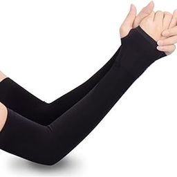 UV Protection Cooling Arm Sleeves for Men and Women, Long Sleeves Cooler Cover Sun Block Protect Arm Hands Skin Protection for All Outdoor Activities (Black), Black, Uniform size-image-9