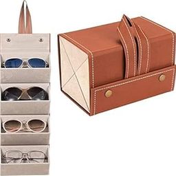 JAGDIV 4 Slot PU Leather Sunglasses Organizer Box Glasses Holder Box Spectacle Case of Sunglasses Compact Travel Glasses Case Multiple Pairs Eyeglasses Storage Box Hanging Eyewear Holder-image-11
