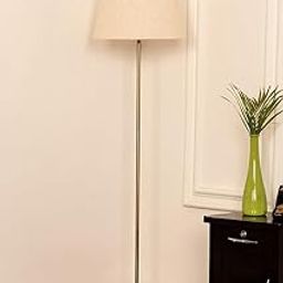 The Lamp House Modern Floor Lamp, LED & Incandescent, Antique Brass Finish, 45 inch Height, 12 inch Beige Lampshade, Standing Lamp for Living Room-image-26