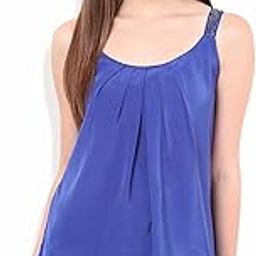 Women's Viscose Blue Solid Sleeveless Hand Worked Top-image-3