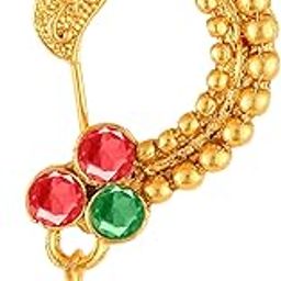 Vighnaharta Gold Plated Alloy and CZ stone Non Piercing Maharashtrian Nath Nathiya./ Nose Pin valentine day gift valentineday gift for her gift for him gift for women gift for women {VFJ1128NTH-Press }-image-13