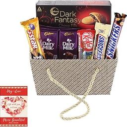 SFU E Com Premium Jute Basket With Chocolates | Valentine Chocolate With Love Greeting Card | Valentine Chocolate Hamper | 807-22