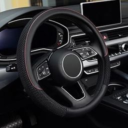 JUMIX Steering Wheel Cover, Universal 15 inch, Microfiber Leather Viscose, Breathable, Anti-Slip,Warm in Winter and Cool in Summer, Black-15