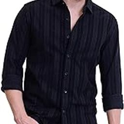 snitch Black Corduroy Slim Fit Stripes Shirts-picture-44