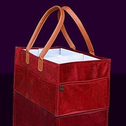 GREEN DECOR - 400 GSM Felt Designer Diaper Bag With Handles for Smart Mothers,Baby Diaper & Wipes Caddy Organizers,Nursery Storage Foldable & Portable (Dapple Print, Red Color, 15X10X8 Inches)-image-30