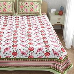 Cotton King Size Double Bedsheet with 2 Pillow Covers, Floral Print, White and Pink, 241x274 cm-image-111