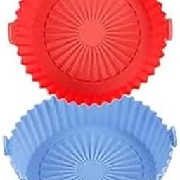 Silicone Air Fryer Liner with Handles, Round Baking Tray, Heat Resistant, Blue, Pack of 2-image-77