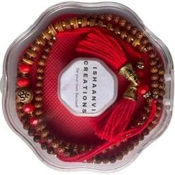Traditional Beaded Rakhi with OM Stone, 30 cm, Copper and Red-image-56
