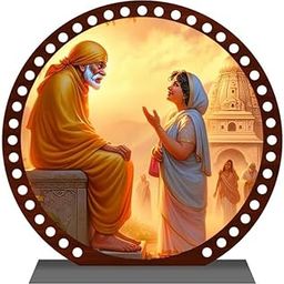 Devotional Metal Wall Art, 20 cm Circular Design, Brown Perforated Border, Dual Display Stand-image-97