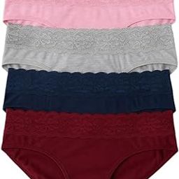 Women's High-Waist Cotton Panties with Floral Lace Trim – Size 2XL Pack of 4(Pink,Black,Blue, Maroon) – Soft, Breathable Underwear-picture-32