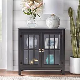 Woodefly Mango Wood Glass Kitchen Crockery Cabinet | Wooden Display Unit Book Stand for Home Library (Black)-image-52