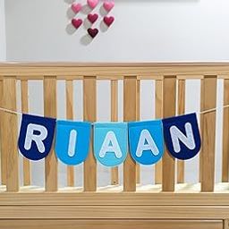 AGD Handmade Personalized Name Garland Bunting, Baby Toddler Teen Custom Birthday Gift, Cute Kids Room Decor (Blue)-picture-20