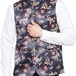 Men's Premium Rayon Grandad Printed Nehru Jacket Vest Waistcoat-picture-36