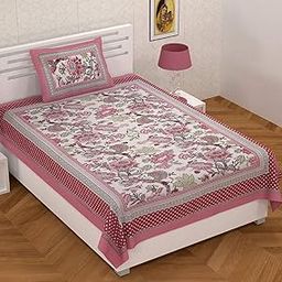 EasyGoods® 240 TC Cotton Bedsheet for Single Bed –Pink |Ethni12 bedsheet Single Size Bed Cotton|Single Size Bedsheet|Single Bedsheet with 1 Pillow Cover 60x90 Inch| Handcrafted Bed Sheets-image-57