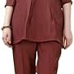 Women's Embroidered Tunic and Pants Set, Rust Brown, Traditional Ethnic Style-image-5