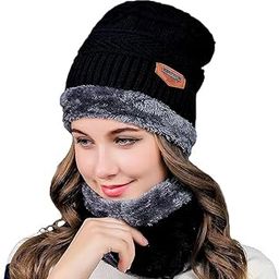 Wool Beanie Cap and Muffler Set for Men & Women | Winter Woolen Cap with Neck Muffler | Soft & Warm Winter Muffler and Beanie for Men & Women, Free Size - Black-image-79