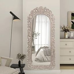 Aafiyat Wooden Hand-Carved Mirror Frame, Full Length, Taj Look Design, Antique White, Wall Mounted, Without Mirror for Bedroom Home Decor| Living Room | Wall Hanging-image-20