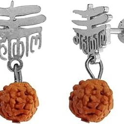Religious Mahakal Mahadev Trishul Rudraksha Beads Fancy Ear Studs Earrings Blue Stainless Steel Stud Earring for Men and Women-image-0