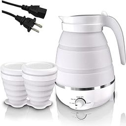 Qivine - Silicone Folding Electric Kettle Portable 600ml Foldable Electric Kettle for Boiling Water, Small Camping Kettle for Tea and Coffee with 2 Cups (White)-image-33