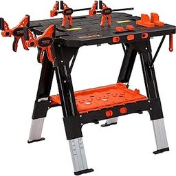 Pony Portable Folding Work Table, 2-in-1 as Sawhorse & Workbench, 31” W×25” D×25”-32”H, Large Load Capacity with 4pcs Clamps, 4pcs Bench Dogs-17