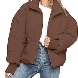 Women's Winter Warm Long Sleeve Zip Up Drawstring Baggy Cropped Puffer Down Jacket Coat Outerwear, Coffee, X-Small-image-38