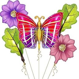 Propsicle Butterfly Theme Birthday Party Decoration Foil Balloons Set For Girls Birthday Party Decor - Pack Of 5 - Multicolor-image-2