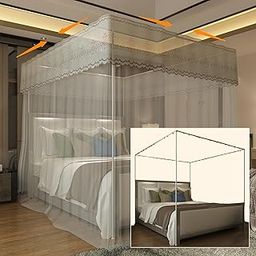 ABJA Mosquito Net for Bed with DIY 4 Posters Adjustable DIY Frame (Fits All King Size Beds)-image-54