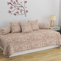 APALA Super Soft Cotton Checked diwan Set for Living Room, diwan Set 6 Pieces One Single Bedsheet with 3 Cushion Cover,2 Bolster (Cream)-image-17